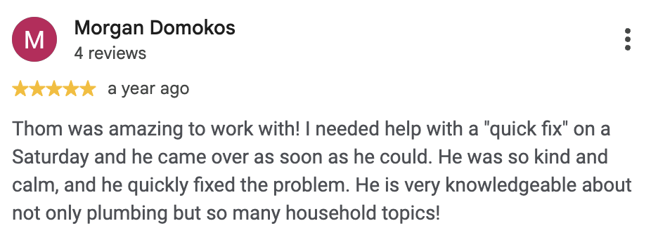 Five-star Google review from Morgan Domokos