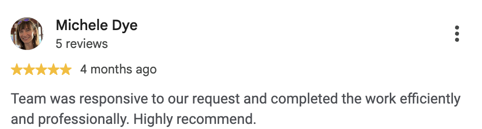 Five-star Google review from Michele Dye