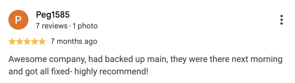 Five-star Google review from Peg1585